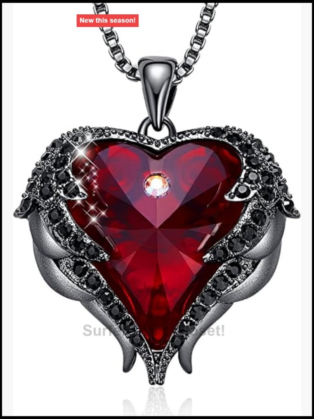 Angel Wings Heart Birthstone Pendant Necklace for Women - Cubic Zirconia, White